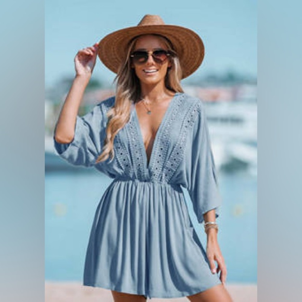 CUPSHE | Women Lace Plunging Cover-Up Romper | Bathing Suit Cover | Medium | NWT